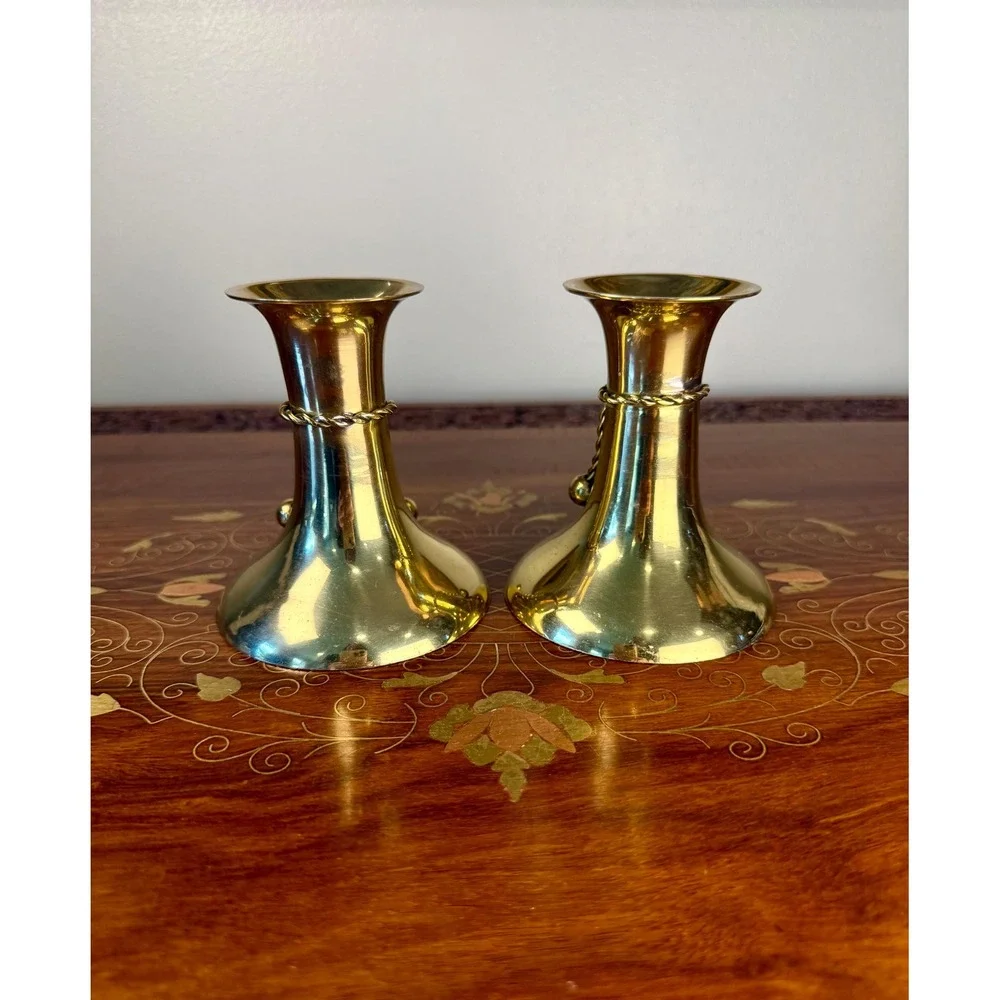 Vintage Brass Candlestick Pair • Tassel Taper Candle Holders